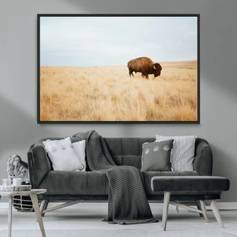 61392510-MGV-CV-36X24-Buffalo Wall Art Wall Art Canvas Print, Framed Western Wildlife Decor Art Picture Print, Rustic Farmhouse Art Perfect Rustic