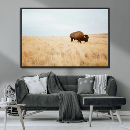 61392510-MGV-CV-36X24-Buffalo Wall Art Wall Art Canvas Print, Framed Western Wildlife Decor Art Picture Print, Rustic Farmhouse Art Perfect Rustic
