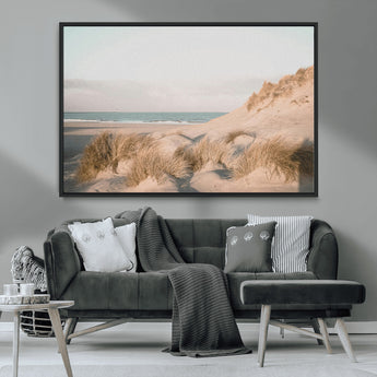 28064037-MGV-CV-36X24-Minimalist Seascape Wall Art Canvas Print, Framed Neutral Beach Print Art Picture Print, Sand Dune Photography Perfect