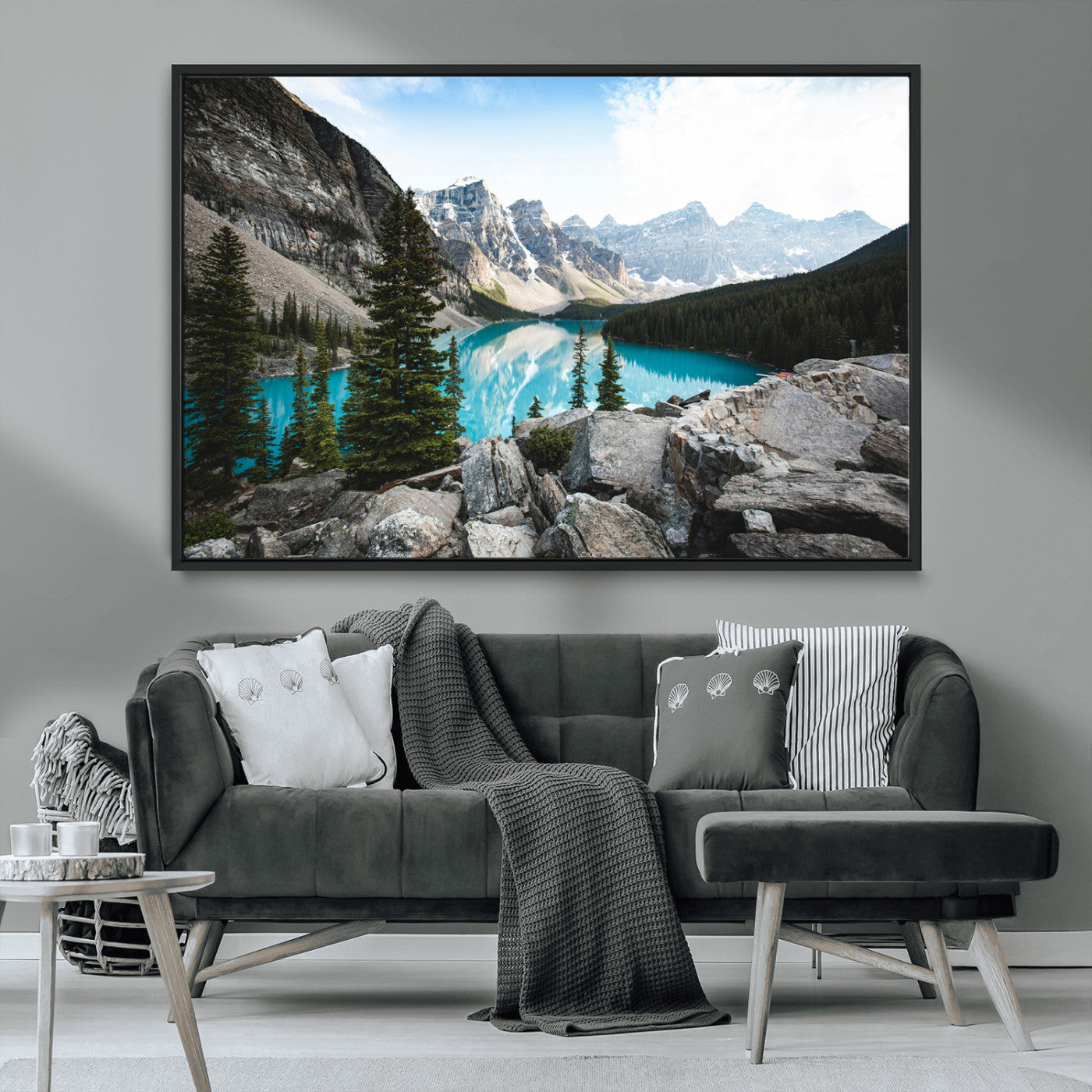 98014896-MGV-CV-36X24-Canadian Rockies Wall Art Canvas Print, Framed Mountain Landscape Art Picture Print, Turquoise Water Perfect Scandinavian