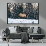 36533178-MGV-CV-36X24-Wild Elk Photography Wall Art Canvas Print, Framed Winter Wildlife Art Picture Print, Snowy Forest Perfect Rustic Lodge Decor