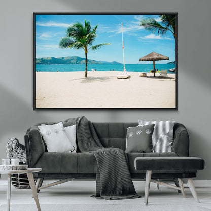 42623350-MGV-CV-36X24-Tropical Beach Wall Art Canvas Print, Framed Palm Tree Art Picture Print, Ocean View Perfect Tropical Coastal Decor Artwork
