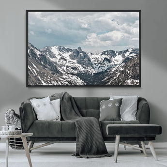 94074619-MGV-CV-36X24-Snowy Peaks Wall Art Canvas Print, Framed Alpine Wilderness Art Picture Print, Mountain Escape Perfect Winter Serenity Decor