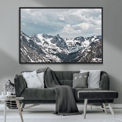 94074619-MGV-CV-36X24-Snowy Peaks Wall Art Canvas Print, Framed Alpine Wilderness Art Picture Print, Mountain Escape Perfect Winter Serenity Decor