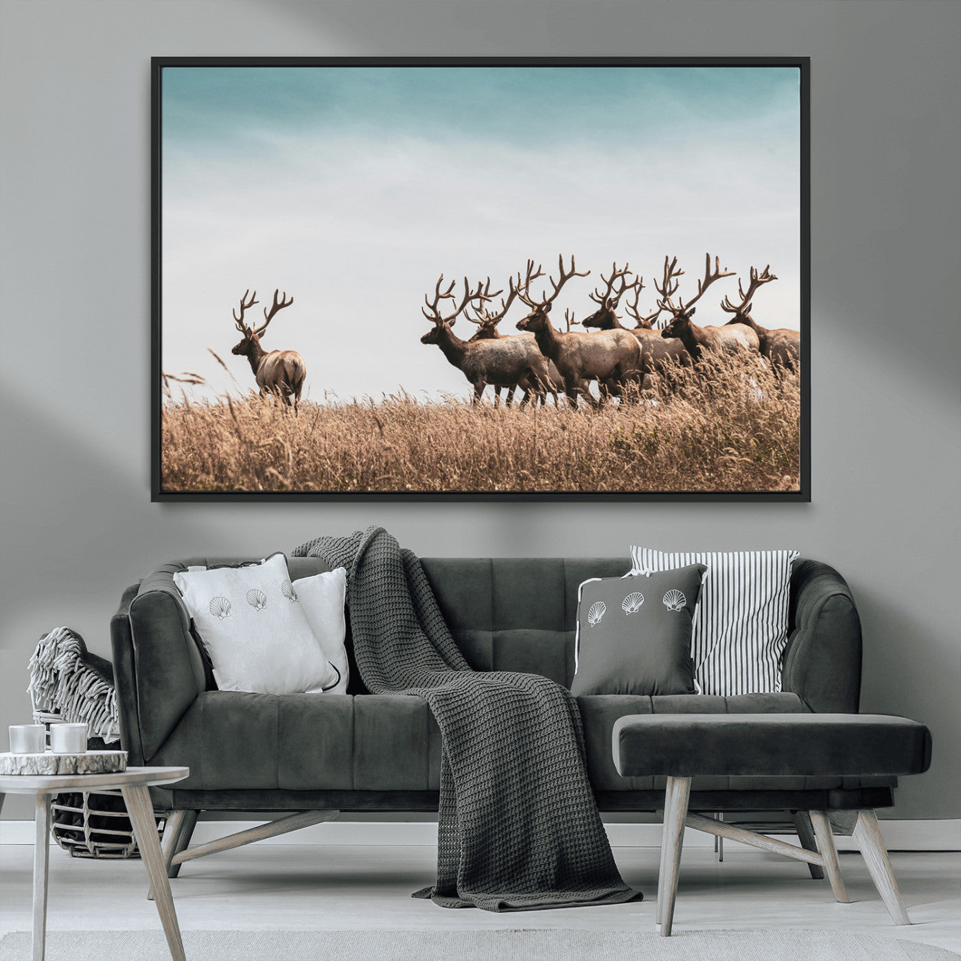 81594705-MGV-CV-36X24-Elk Herd Wall Art Canvas Print, Framed Wildlife Photography Art Picture Print, Rustic Nature Print Perfect Rustic Wildlife Decor