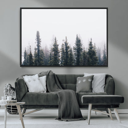 42364796-MGV-CV-36X24-Foggy Forest Wall Art Canvas Print, Framed Misty Pines Art Picture Print, Moody Woodland Perfect Scandinavian Minimalist Decor