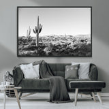 85205054-MGV-CV-36X24-Saguaro Cactus Wall Art Canvas Print, Framed Monochrome Landscape Art Picture Print, Scenic Arizona View Perfect Minimalist