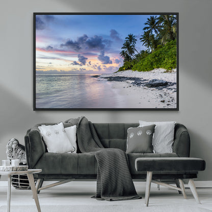 75045485-MGV-CV-36X24-Tropical Beach Wall Art Canvas Print, Framed Sunset Glow Art Picture Print, Palm Tree Coast Perfect Tropical Coastal Decor Artwork