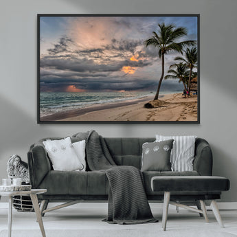 62574547-MGV-CV-36X24-Tropical Storm Wall Art Canvas Print, Framed Moody Beach Art Picture Print, Dramatic Sky Perfect Tropical Coastal Decor Artwork