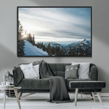 55564749-MGV-CV-36X24-Snowy Mountains Wall Art Canvas Print, Framed Alpine Landscape Art Picture Print, Frosty Peaks Perfect Nordic Minimalist Decor