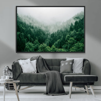 45265379-MGV-CV-36X24-Misty Forest Wall Art – Green Mountain Pine Tree Landscape Canvas Print, Nature Photography Artwork Home Decor for Bedroom, Living