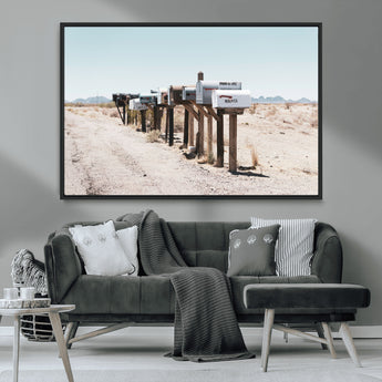 54616109-MGV-CV-36X24-Desert Mailboxes Wall Art – Rustic Rural Roadside Photography Canvas Print, American Southwest Landscape Home Decor for Living