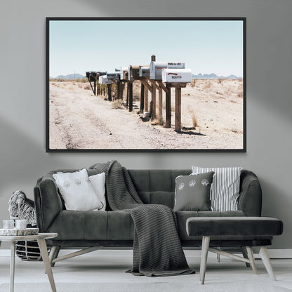 54616109-MGV-CV-36X24-Desert Mailboxes Wall Art – Rustic Rural Roadside Photography Canvas Print, American Southwest Landscape Home Decor for Living