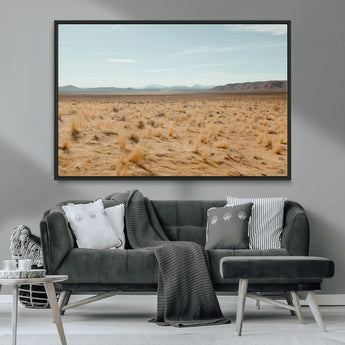 55918919-MGV-CV-36X24-Desert Landscape Wall Art – Golden Grass Plains and Mountain Horizon Canvas Print, Southwest Nature Photography Decor for Living