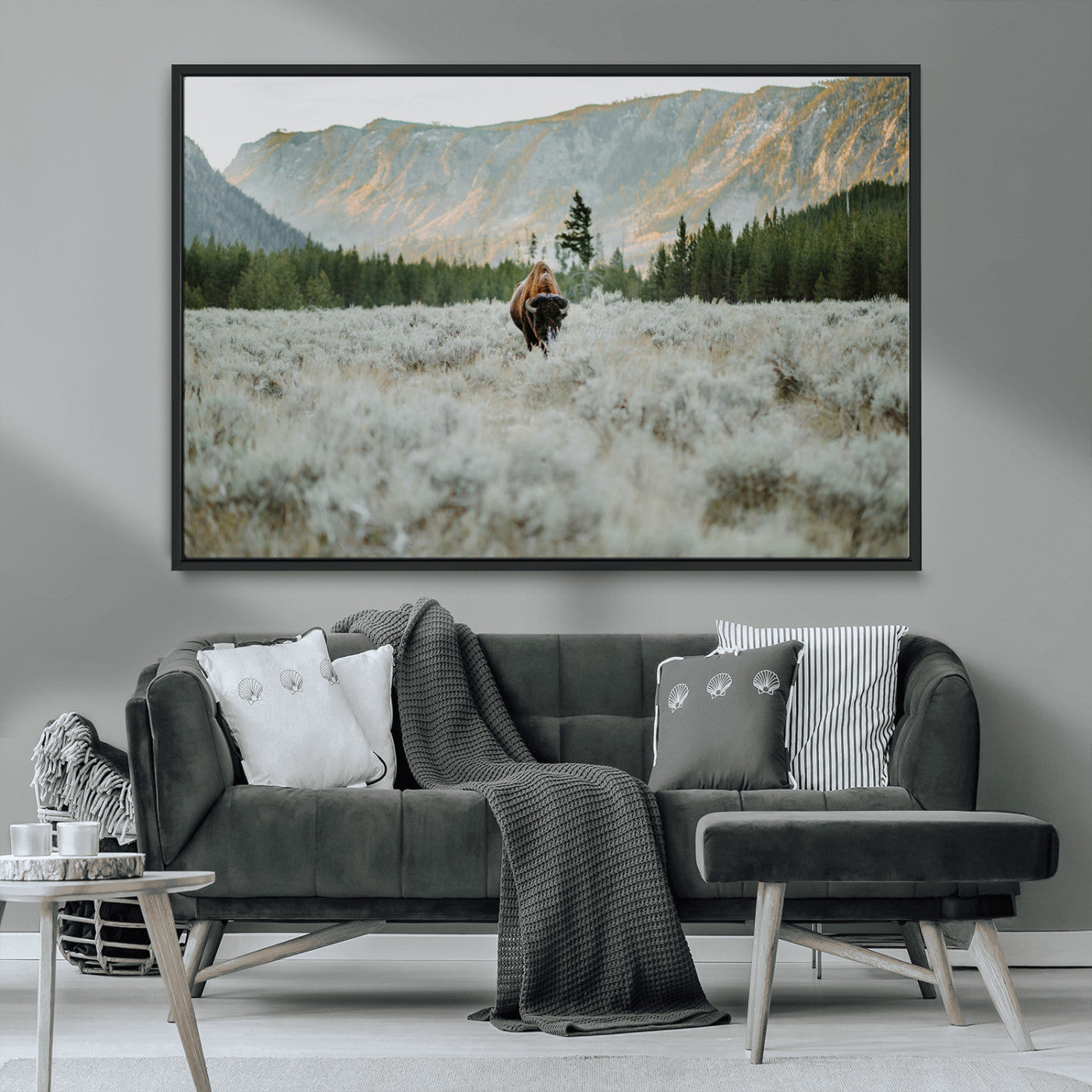 41674074-MGV-CV-36X24-Bison Wall Art – American Buffalo Wildlife Photography Canvas Print, Western Mountain Landscape Artwork Rustic Nature Decor for