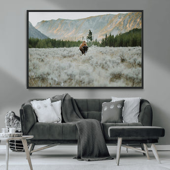 41674074-MGV-CV-36X24-Bison Wall Art – American Buffalo Wildlife Photography Canvas Print, Western Mountain Landscape Artwork Rustic Nature Decor for