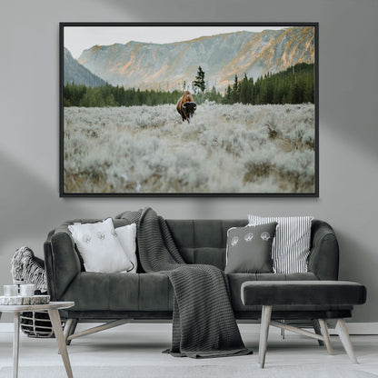 41674074-MGV-CV-36X24-Bison Wall Art – American Buffalo Wildlife Photography Canvas Print, Western Mountain Landscape Artwork Rustic Nature Decor for