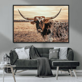 95745718-MGV-CV-36X24-Texas Longhorn Wall Art – Western Cattle Photography Canvas Print, Rustic Ranch Animal Artwork Country Farmhouse Decor for Living