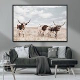 65621083-MGV-CV-36X24-Texas Longhorn Wall Art – Rustic Western Cattle Canvas Print, Southwestern Ranch Photography Decor for Living Room, Office,