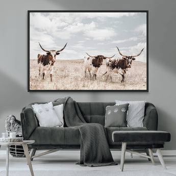 65621083-MGV-CV-36X24-Texas Longhorn Wall Art – Rustic Western Cattle Canvas Print, Southwestern Ranch Photography Decor for Living Room, Office,