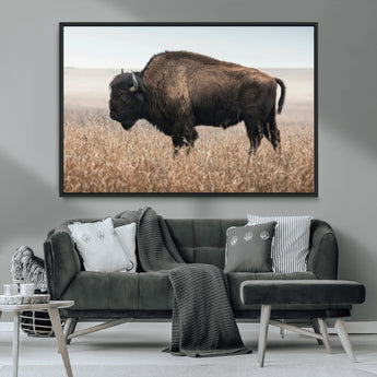 69909079-MGV-CV-36X24-Bison Wall Art – Majestic Buffalo Canvas Print in Prairie Grasslands, Rustic Western Animal Painting, Farmhouse Ranch Decor for