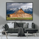 15173627-MGV-CV-36X24-Barn Wall Art – Rustic Wooden Cabin Canvas Print with Snowy Mountain Landscape, Western Farmhouse Country Decor for Living Room,