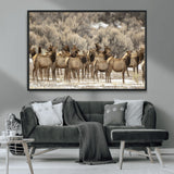 93076148-MGV-CV-36X24-Elk Herd Wall Art – Wildlife Canvas Print of Elk in Winter Landscape, Rustic Western Cabin & Lodge Décor, Nature Photography for