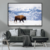 21623194-MGV-FC-36X24_Black-Snow Bison Wall Art – Majestic Buffalo Wildlife Canvas Print, Winter Nature Décor for Rustic Living Room, Farmhouse, Cabin, Lodge