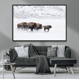 61161423-MGV-CV-36X24-Running Bison Herd Wall Art – Winter Buffalo Canvas Print, Wildlife Photography Decor for Rustic Living Room, Farmhouse, Lodge,