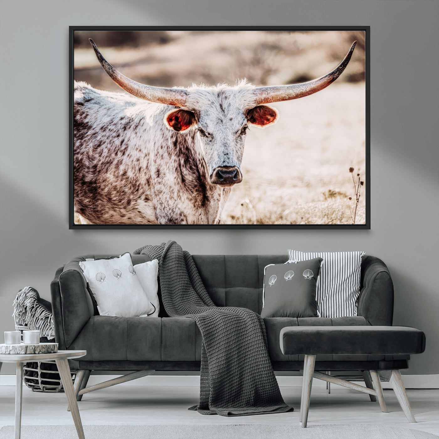 72388892-MGV-CV-36X24-Texas Longhorn Wall Art – Rustic Western Canvas Print, Cowboy Style Farmhouse Bull Artwork for Living Room, Ranch, Office or Man
