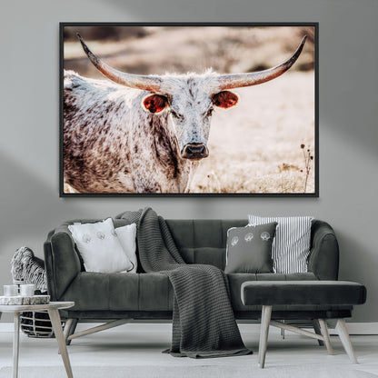 72388892-MGV-CV-36X24-Texas Longhorn Wall Art – Rustic Western Canvas Print, Cowboy Style Farmhouse Bull Artwork for Living Room, Ranch, Office or Man