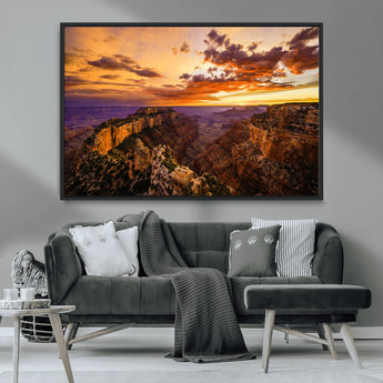 75573843-MGV-CV-36X24-Grand Canyon Sunset Wall Art – Panoramic Canyon Landscape Canvas Print, Dramatic Desert Cliffs Artwork, Nature Inspired Scenic