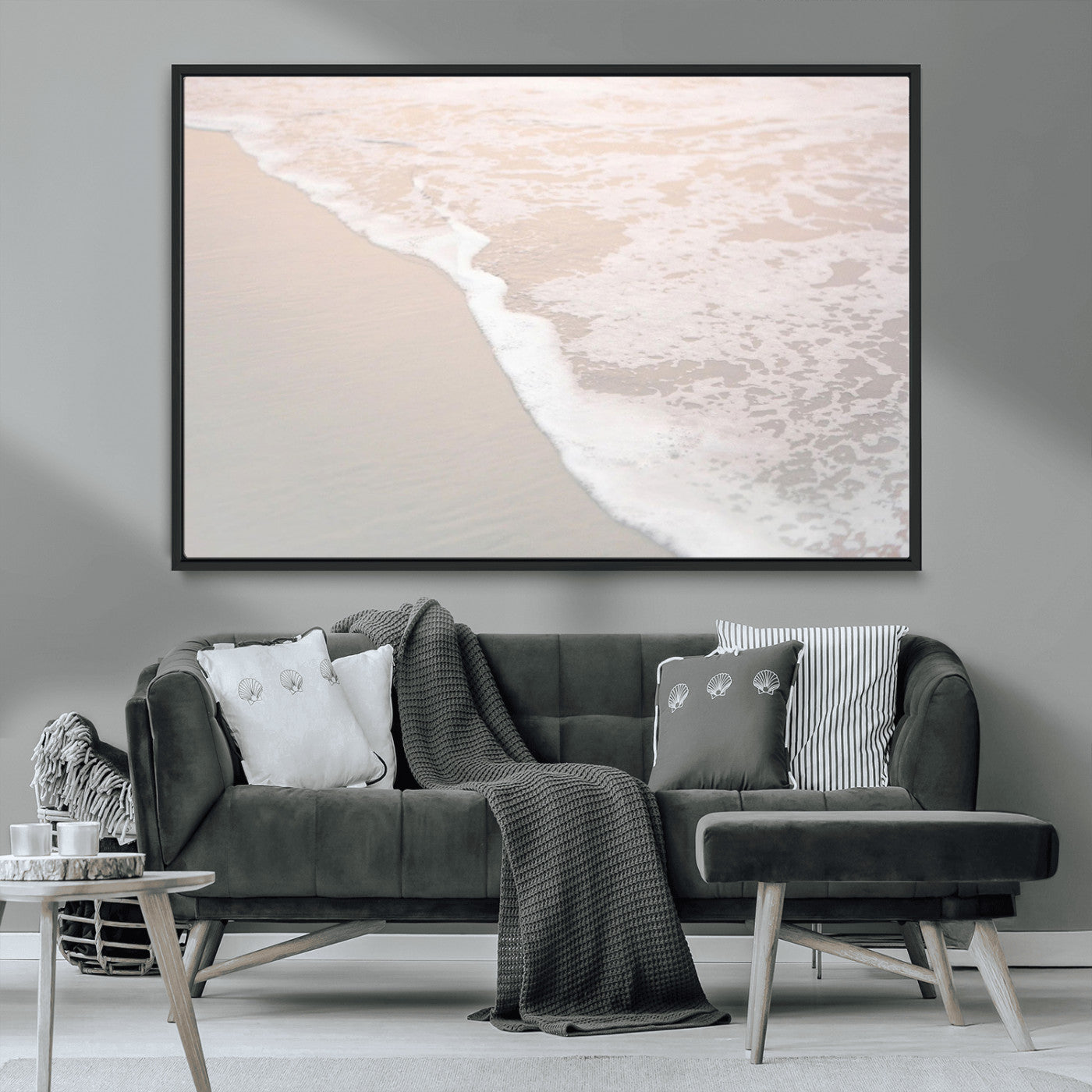 28414510-MGV-CV-36X24-Ocean Shoreline Wall Art – Minimal Coastal Beach Canvas Print, Soft Sea Foam and Sand Photography Artwork, Relaxing Nautical Decor