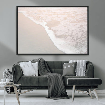 28414510-MGV-CV-36X24-Ocean Shoreline Wall Art – Minimal Coastal Beach Canvas Print, Soft Sea Foam and Sand Photography Artwork, Relaxing Nautical Decor