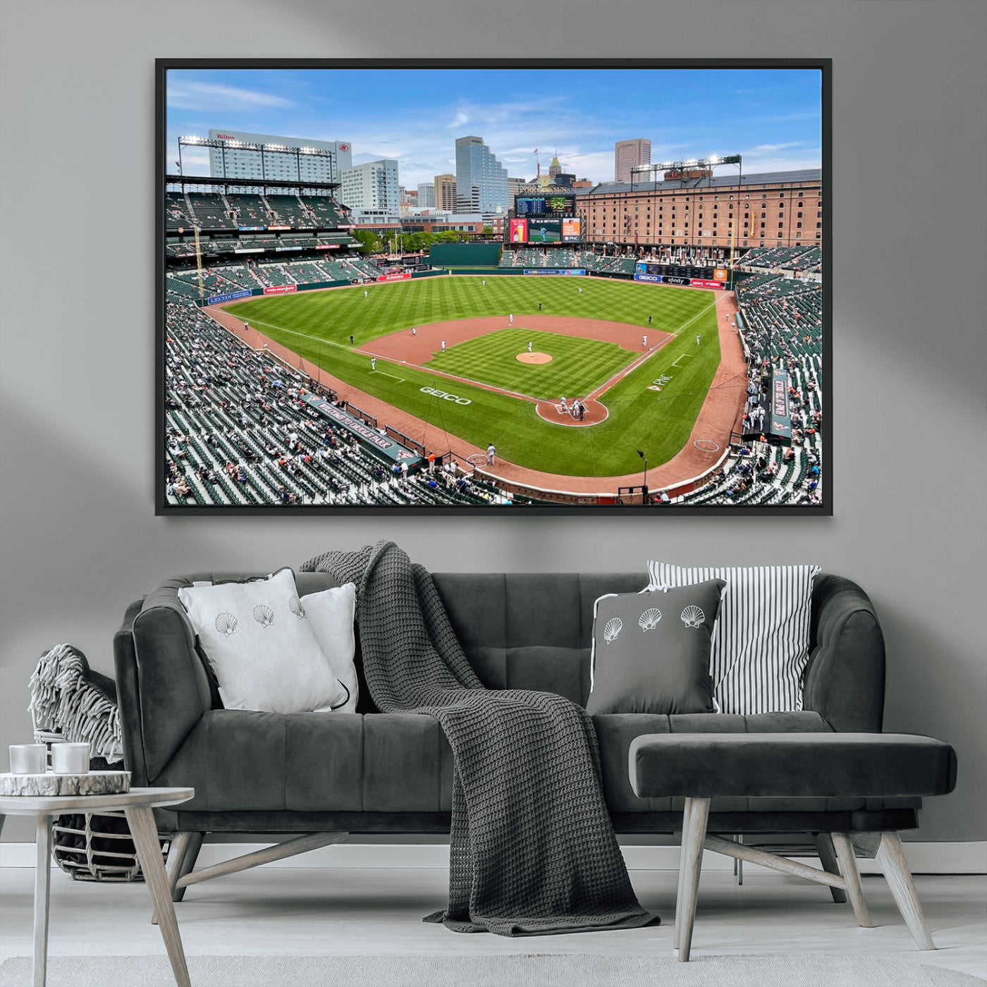 76426407-MGV-CV-36X24-Baseball Stadium Daytime – Panoramic Ballpark Canvas Wall Art, Sports Decor for Office, Man Cave, Game Room, Sports Bar, Baseball