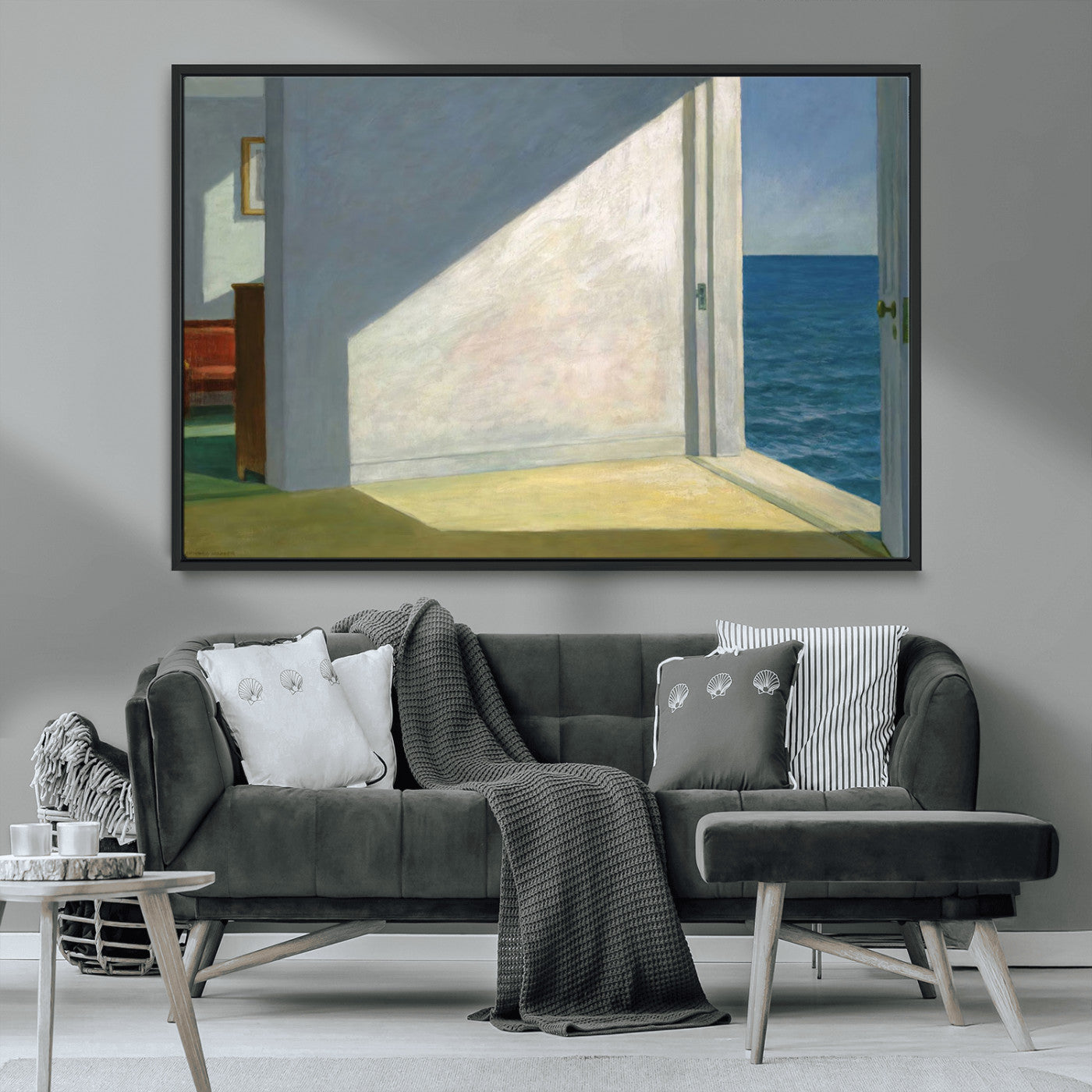 34188481-MGV-CV-36X24-Coastal Sunlight Wall Art – Minimalist Ocean View Canvas Print, Serene Beach House Inspired Decor for Bedroom, Living Room,