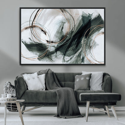86583265-SEG-FC-90X60_Oversize_Oversize-Black and Gray Abstract Wall Art – Modern Copper Circle Canvas Print, Contemporary Minimalist Painting for Living Room, Bedroom,