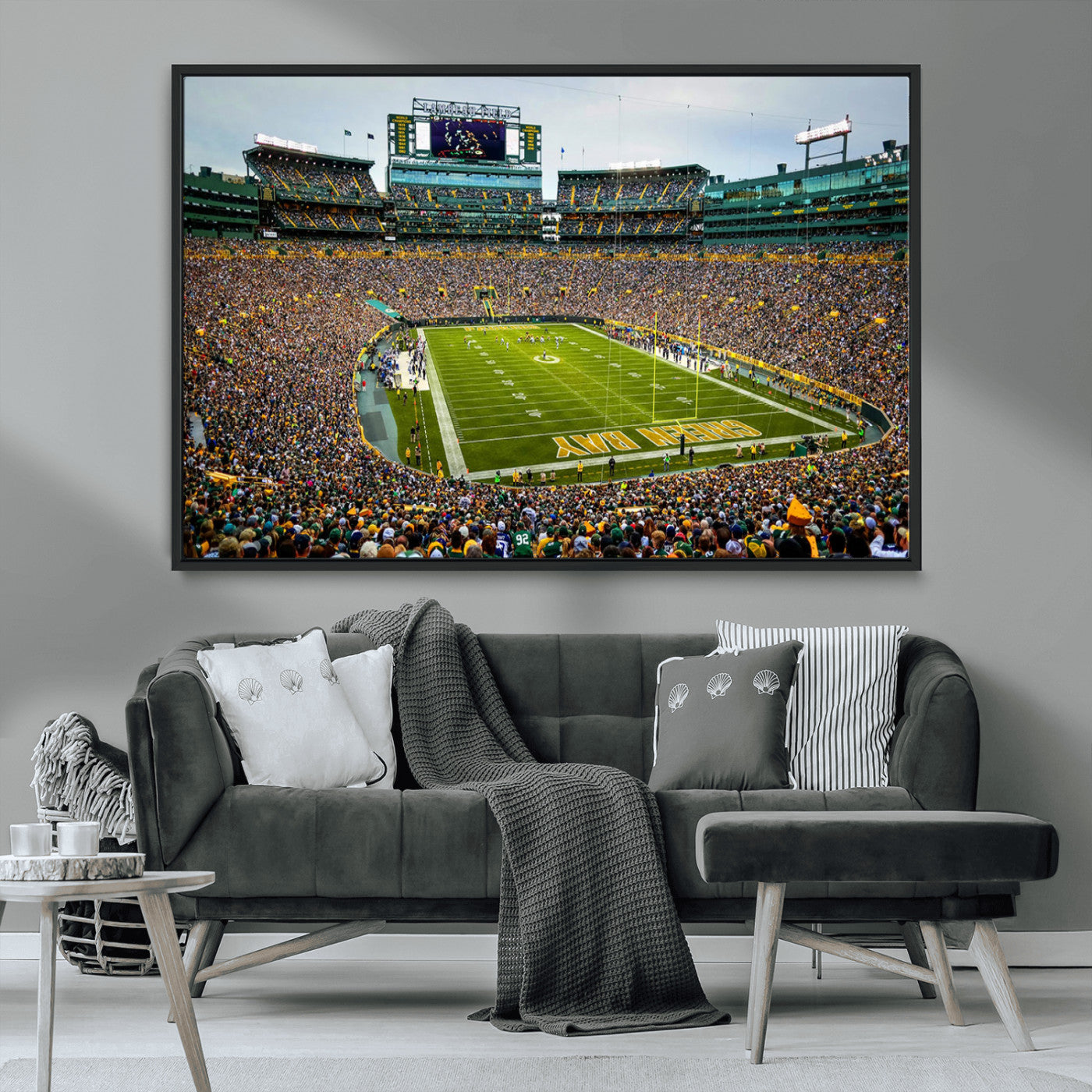 96617112-MGV-CV-36X24-Lambeau Field Wall Art – Green Bay Packers NFL Football Stadium Canvas Print – Game Day Crowd Sports Decor for Man Cave, Bar, or
