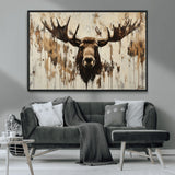 34496536-MGV-CV-36X24-Rustic Moose Wall Art – Modern Abstract Animal Canvas Print – Majestic Moose Head Painting with Neutral Earth Tones for Cabin,
