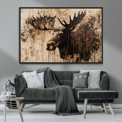 83505059-MGV-CV-36X24-Majestic Moose Wall Art – Rustic Animal Canvas Painting – Wilderness Wildlife Decor with Earthy Tones for Cabin, Lodge, Farmhouse,