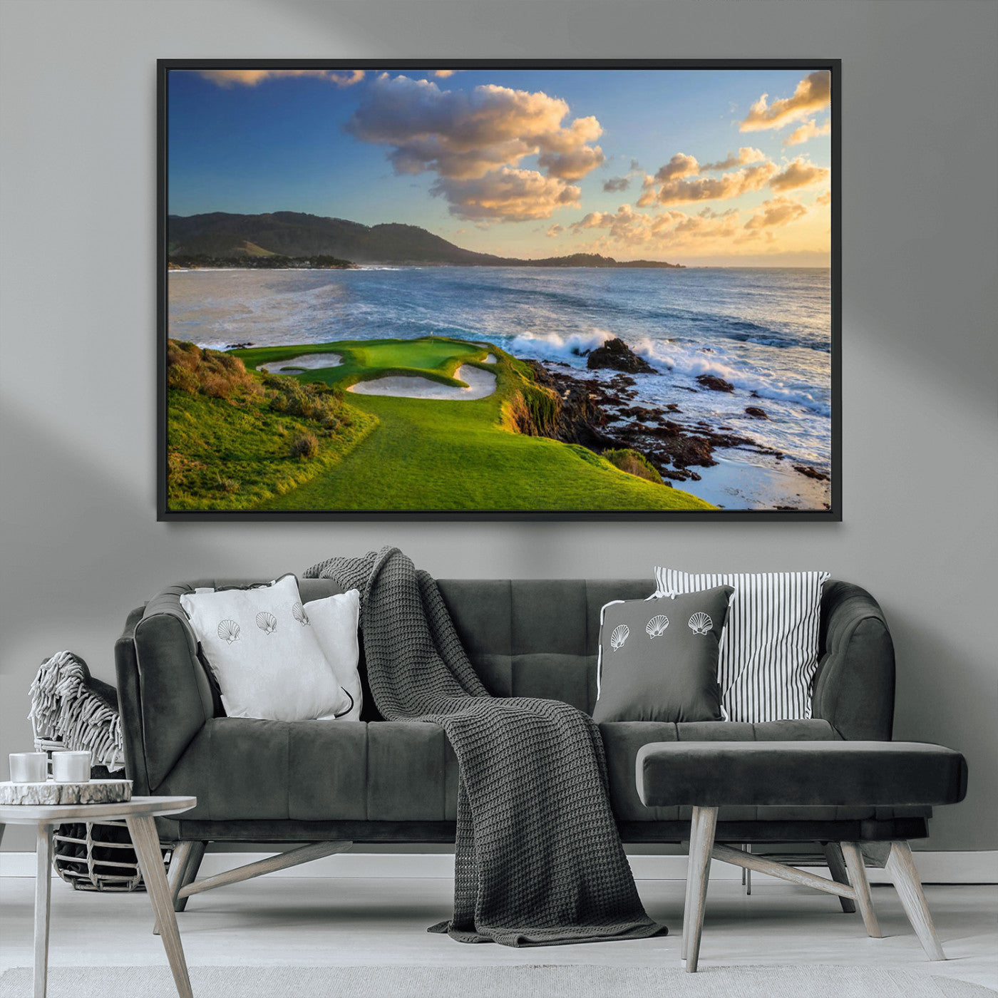 50107048-MGV-CV-36X24-Golf Course Wall Art – Coastal Ocean View Canvas Print, Scenic Fairway Landscape Decor for Office, Man Cave, Bedroom, or Living