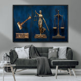 91629053-MGV-CV-36X24-Lady Justice Wall Art – Golden Gavel and Scales Canvas Print, Elegant Legal Office Decor for Lawyers, Judges, Courtroom or Study