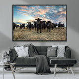 13867292-MGV-CV-36X24-Black Cattle Wall Art – Rustic Ranch Herd Canvas Print, Western Farmhouse Country Landscape Decor for Living Room, Office, or