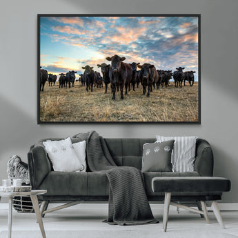 13867292-MGV-CV-36X24-Black Cattle Wall Art – Rustic Ranch Herd Canvas Print, Western Farmhouse Country Landscape Decor for Living Room, Office, or