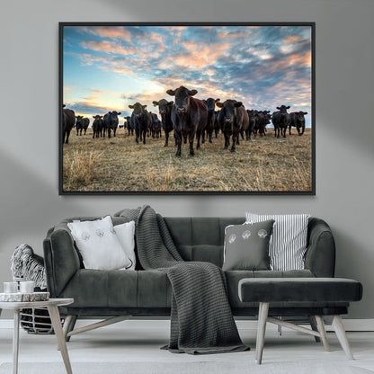 13867292-MGV-CV-36X24-Black Cattle Wall Art – Rustic Ranch Herd Canvas Print, Western Farmhouse Country Landscape Decor for Living Room, Office, or