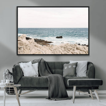 25481980-MGV-CV-36X24-Ocean Coastal Wall Art – Rocky Shoreline and Waves Canvas Print, Serene Beach Landscape Decor for Living Room, Bedroom, or Office