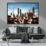 23859158-MGV-CV-36X24-Atlanta Skyline Wall Art – Modern Cityscape Canvas Print with Night Lights and Traffic Trails, Urban Decor for Office, Apartment,