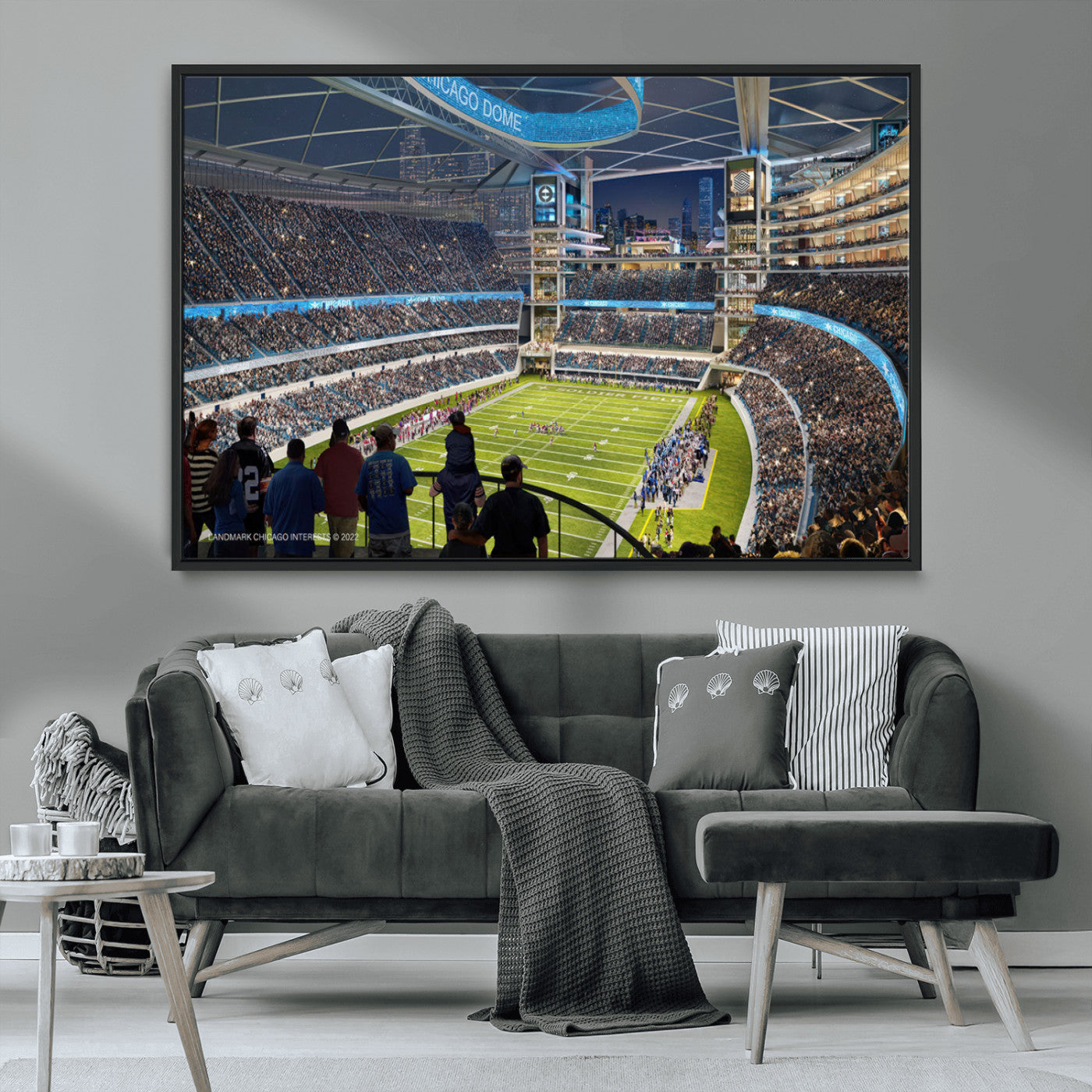 41816511-MGV-CV-36X24-Chicago Dome Stadium Wall Art – Futuristic Football Arena Canvas Print, Modern Sports Fan Decor for Man Cave, Office, Bar, or
