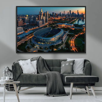 36690345-MGV-CV-36X24-Soldier Field Wall Art – Chicago Bears Stadium Aerial Night Canvas Print, City Skyline Football Decor for Living Room, Office, or