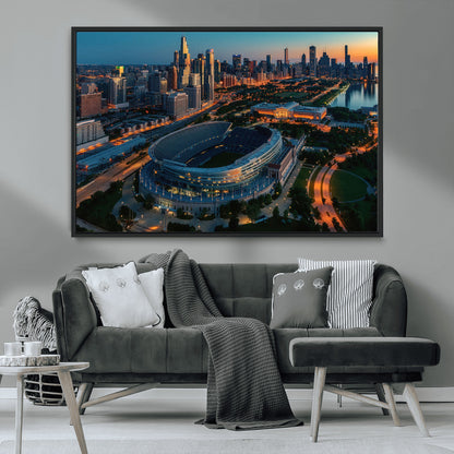 36690345-MGV-CV-36X24-Soldier Field Wall Art – Chicago Bears Stadium Aerial Night Canvas Print, City Skyline Football Decor for Living Room, Office, or